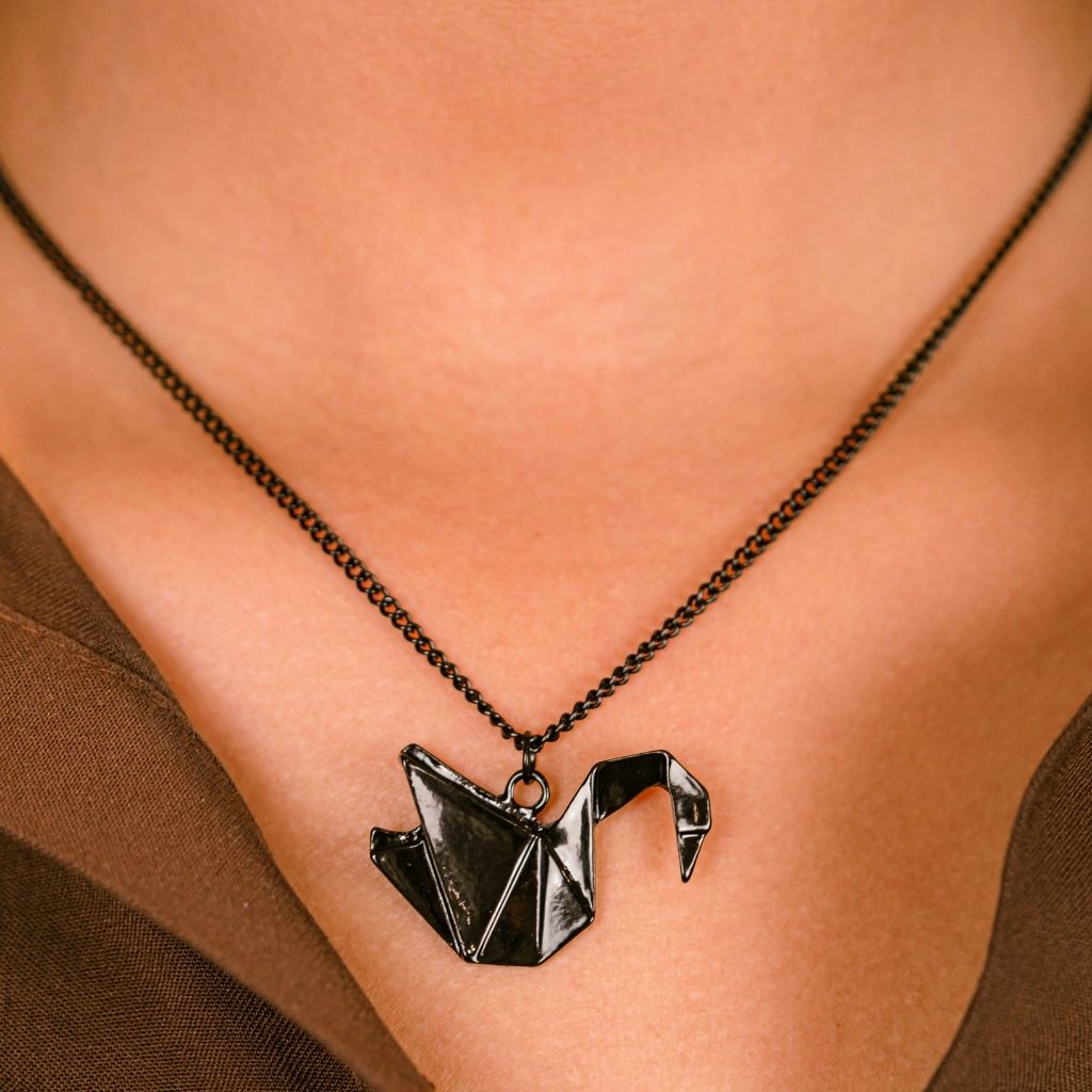 Large Paper Cranes Swan Origami Pendant Necklace