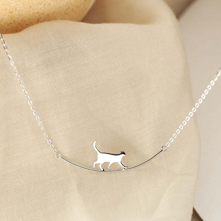 925 Silver Cat Curved Necklace