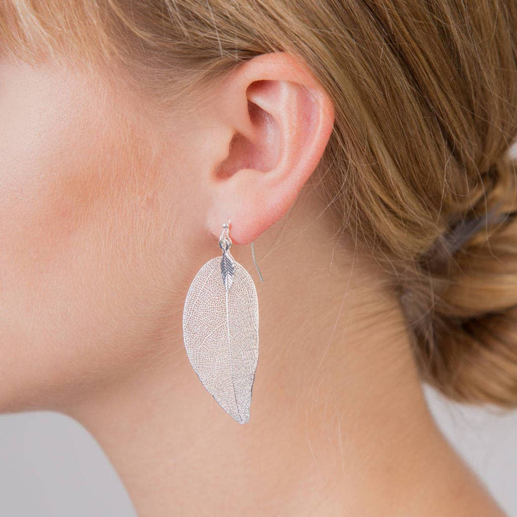 Real Leaf Earrings: Silver