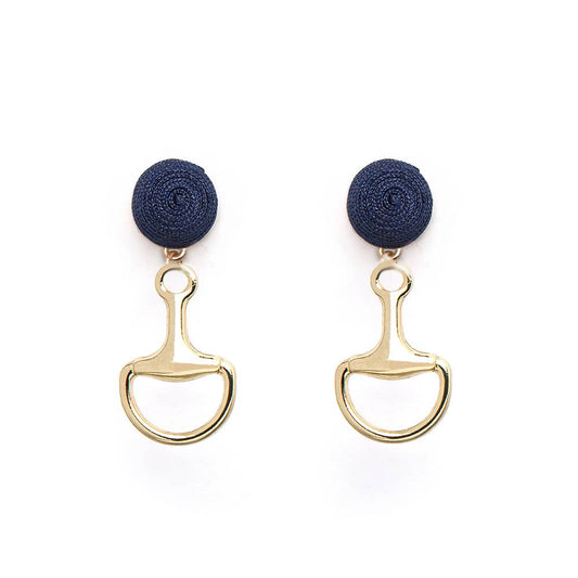 Horsebit Earrings - GOLD - Thread: Navy