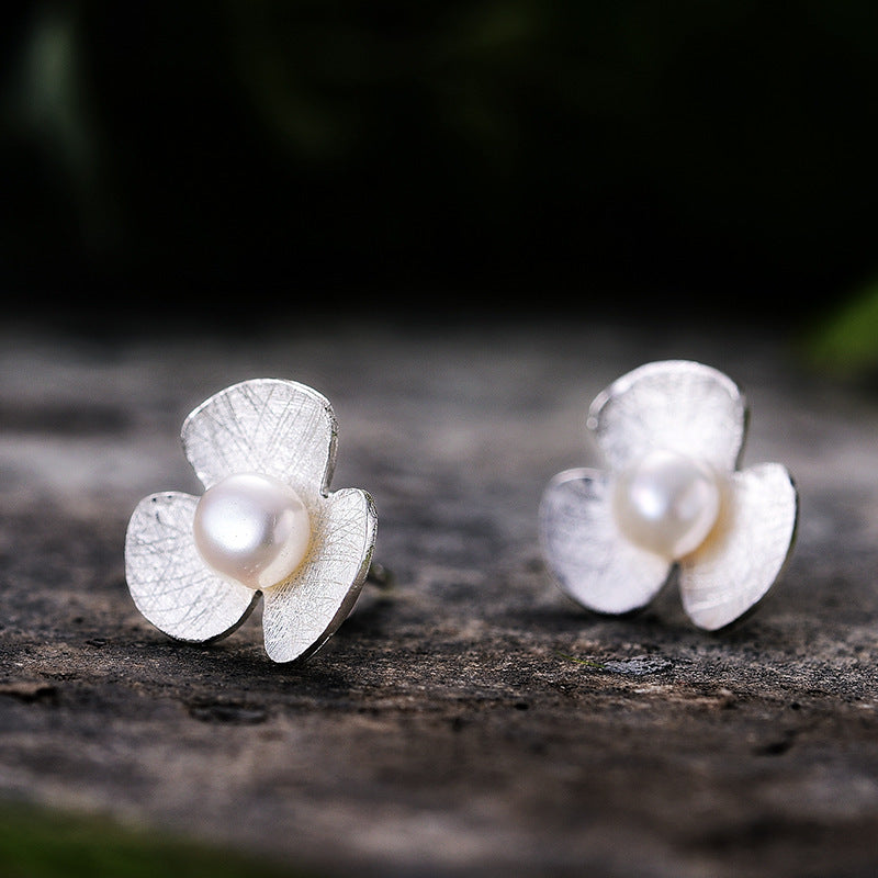 Pearl shamrock clover earrings