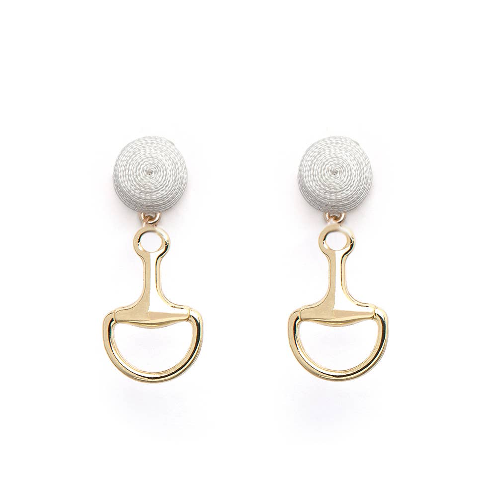 Horsebit Earrings - GOLD - Thread: White