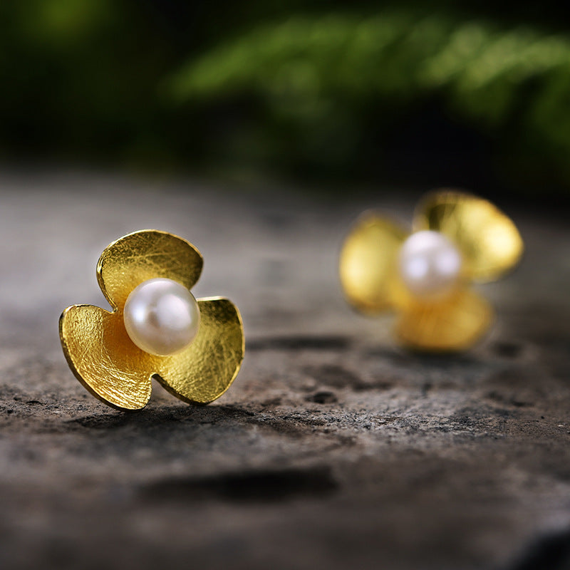 Pearl shamrock clover earrings