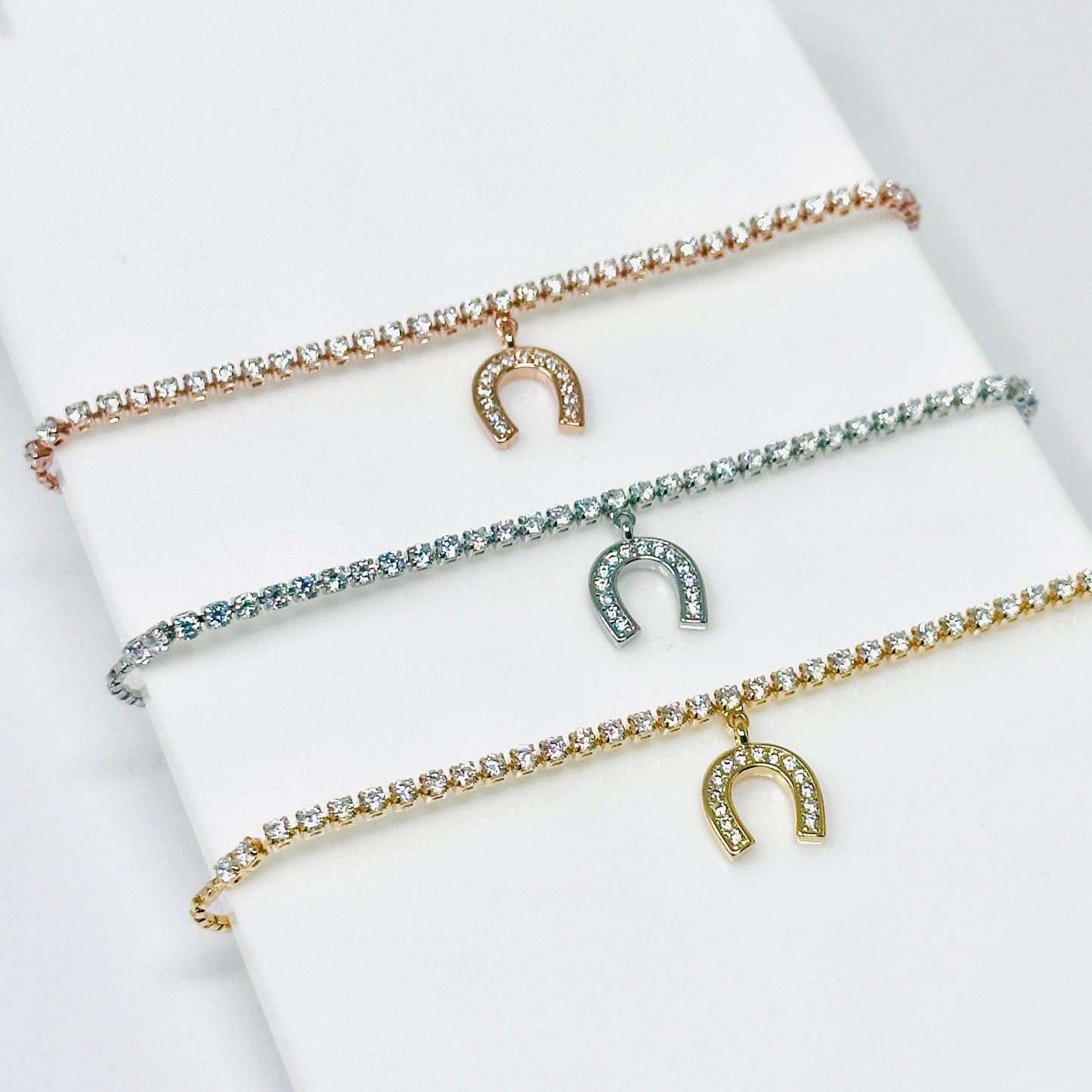 Horseshoe Sparkly Adjustable Pull Slider Bracelet Rose Gold