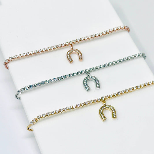 Horseshoe Sparkly Adjustable Pull Slider Bracelet Rose Gold