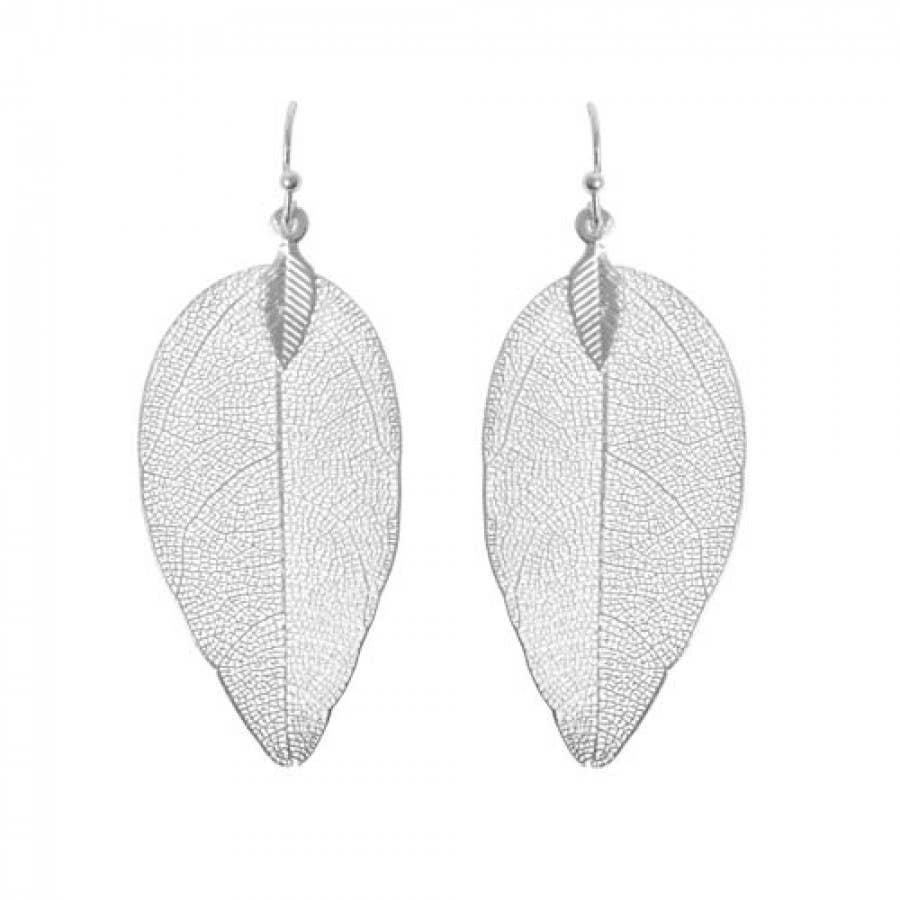 Real Leaf Earrings: Silver