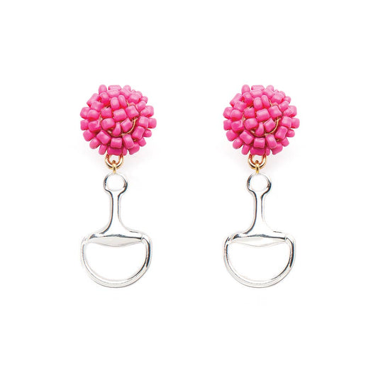 Bit Earrings Silver - Seed Bead: Neon Pink