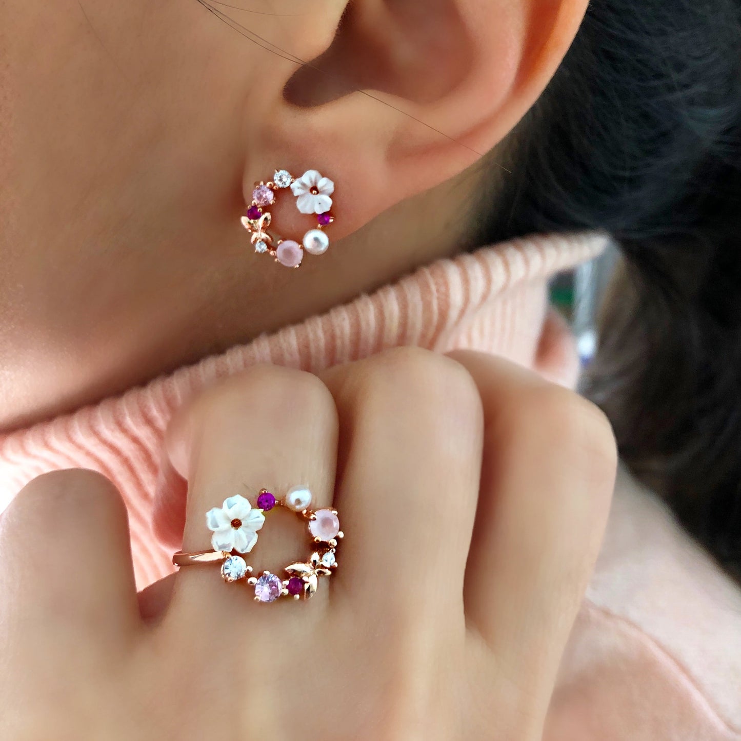 Spring Earrings, Flowers - Round