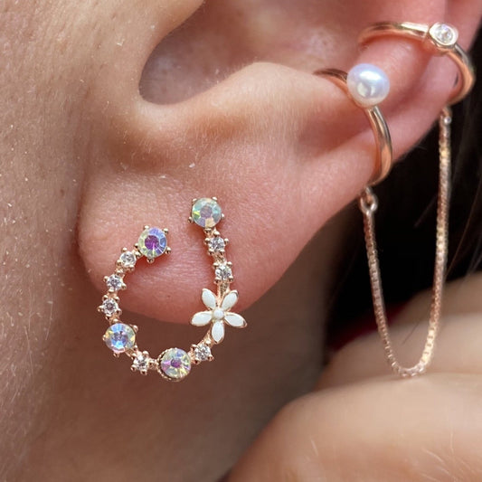 Spring earrings with pink and Blue stones -U shaped