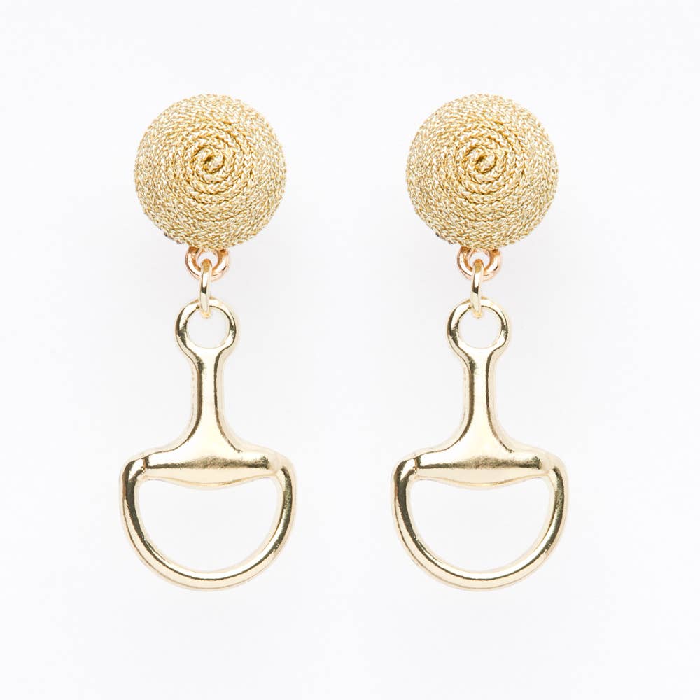 Horsebit Earrings - GOLD - Thread: White