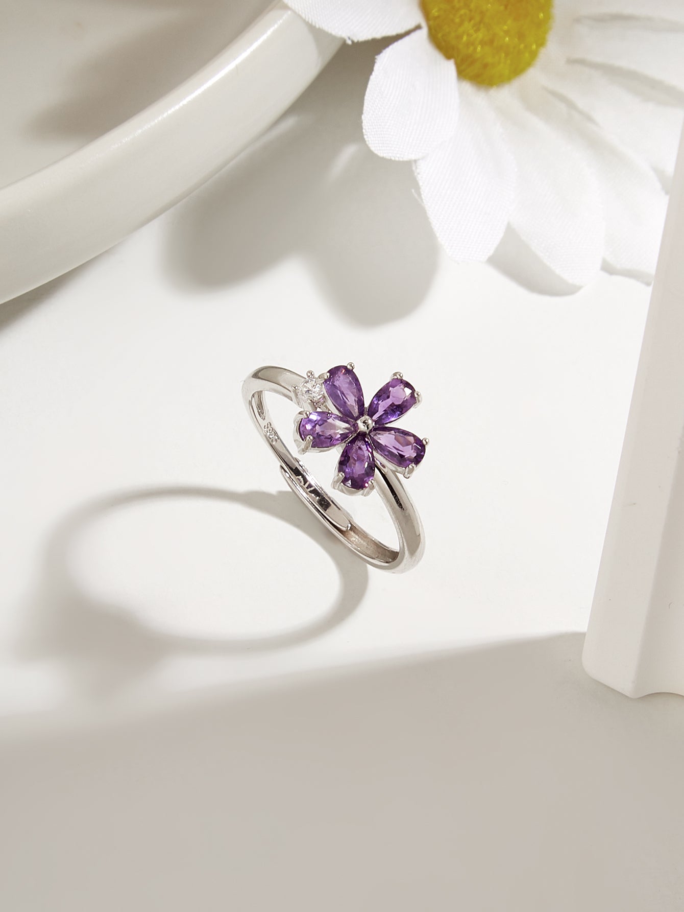 Silver Crystal Daisy Ring