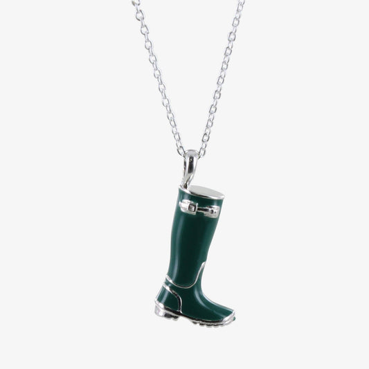 Sterling Silver & Enamel Welly Necklace Green