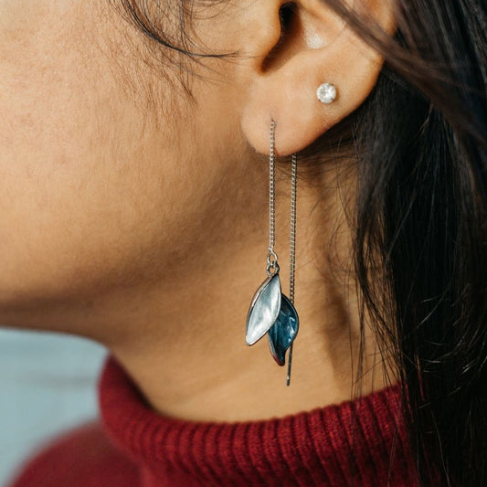 Long Leaf Drop Tassel Chain Marble Earrings