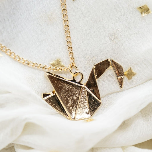 Large Paper Cranes Swan Origami Pendant Necklace