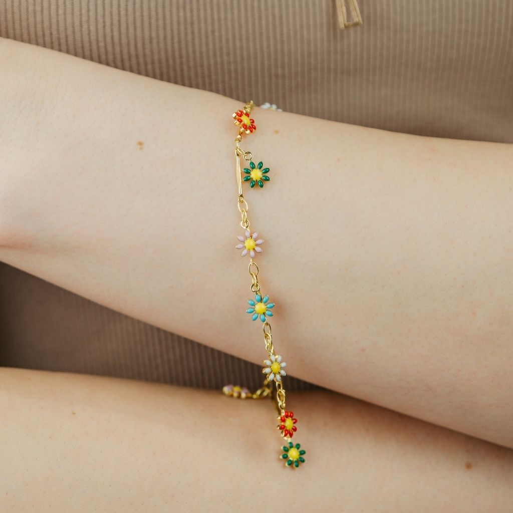 Rainbow Sun Flower Dangle Floral Charms Bracelet