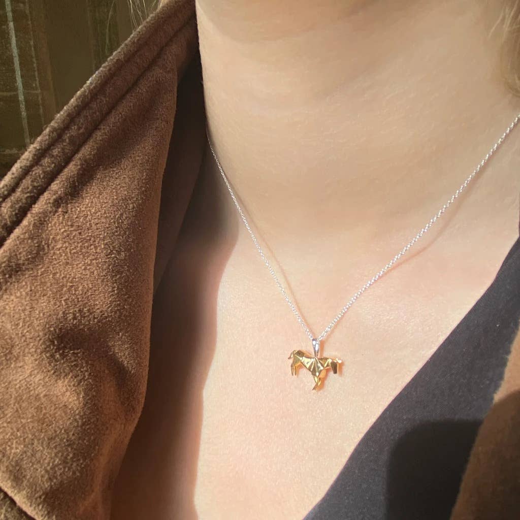 Origami Horse Necklace Gold