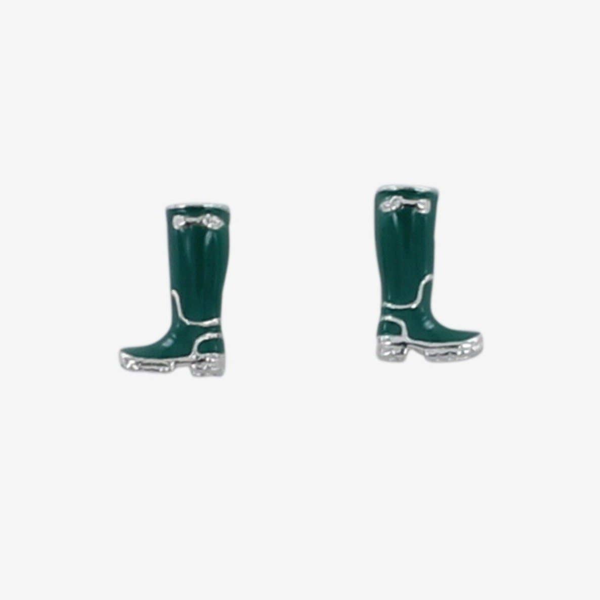 Sterling Silver & Enamel Welly Studs Green