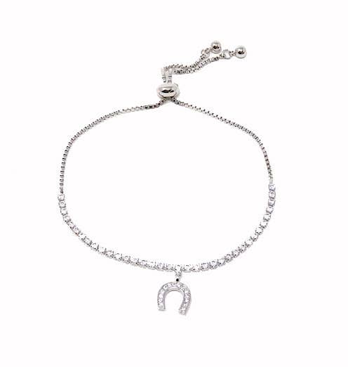 Horseshoe Sparkly Adjustable Pull Slider Bracelet Silver