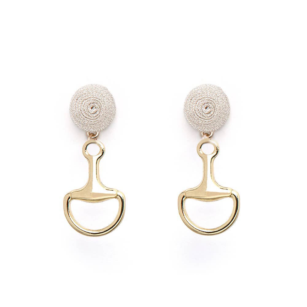 Horsebit Earrings - GOLD - Thread: White