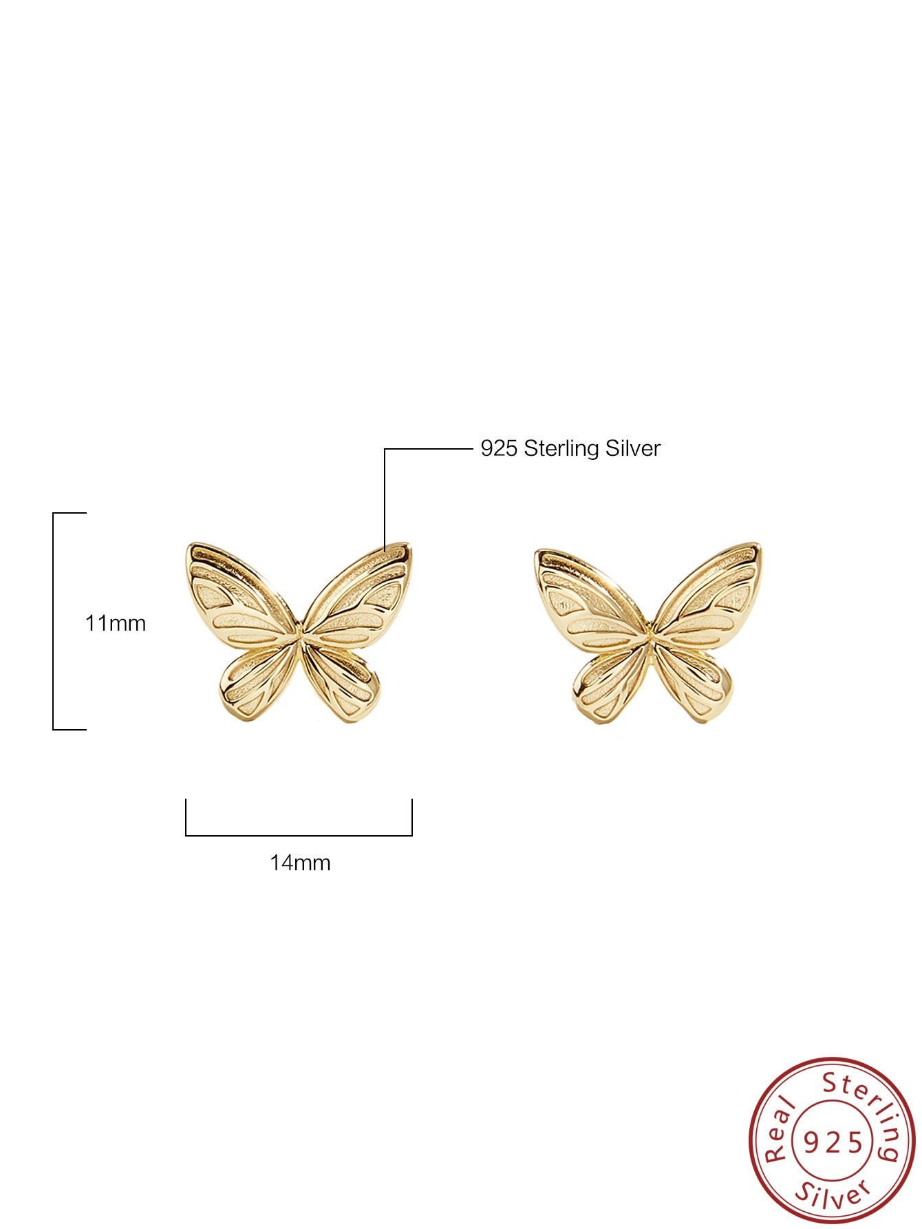 Sterling silver plated with 14k gold Butterfly Earrings