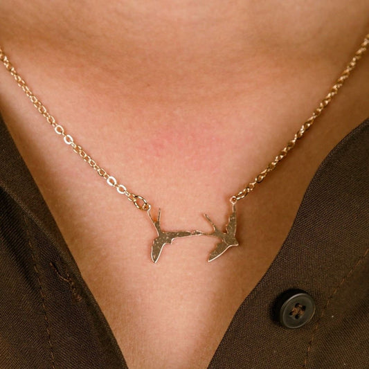 Two Bird Silver Gold Pendant Necklace