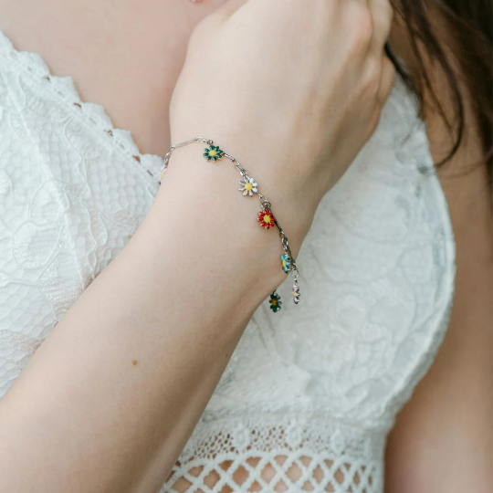 Rainbow Sun Flower Dangle Floral Charms Bracelet