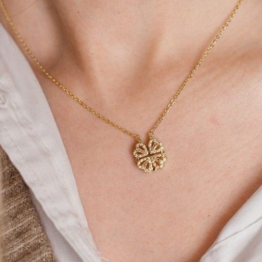 Four Heart Crystal Clover Flower Pendant Necklace